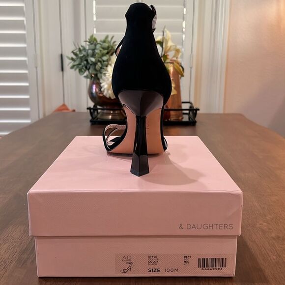 AD & Daughters Celina Black Suede Ankle Strap Heels 4” Elegant Sandals Sz 10 NIB - Picture 5 of 6